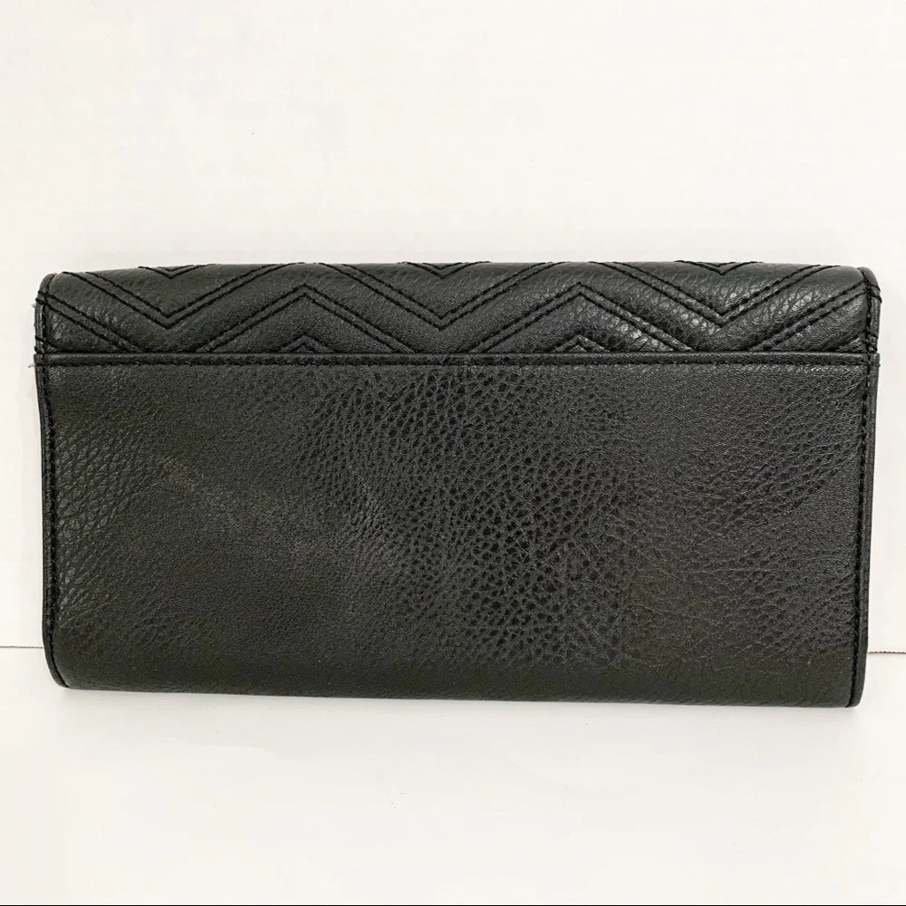 Guess Black Clutch with ID Window and Card Slots Flap Closure with Magnetic Snap